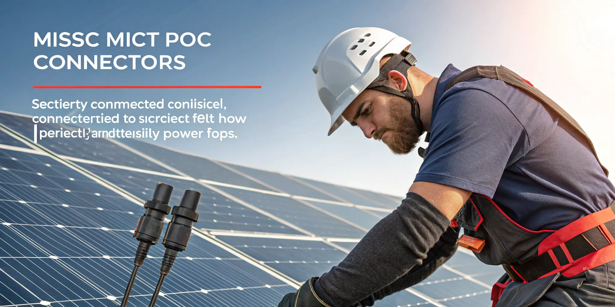 Technician struggling with mismatched MC4 connectors during a solar panel installation, highlighting poor fit and potential power loss