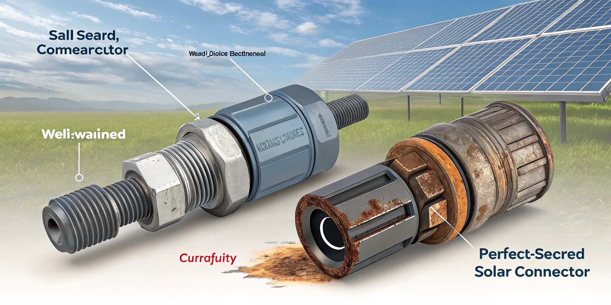Comparison of well-maintained vs corroded [solar connectors](https://bateriapower.com/blogs/page/master-the-basics-of-solar-connectors-types-uses-and-benefits)[^1] in a solar energy system