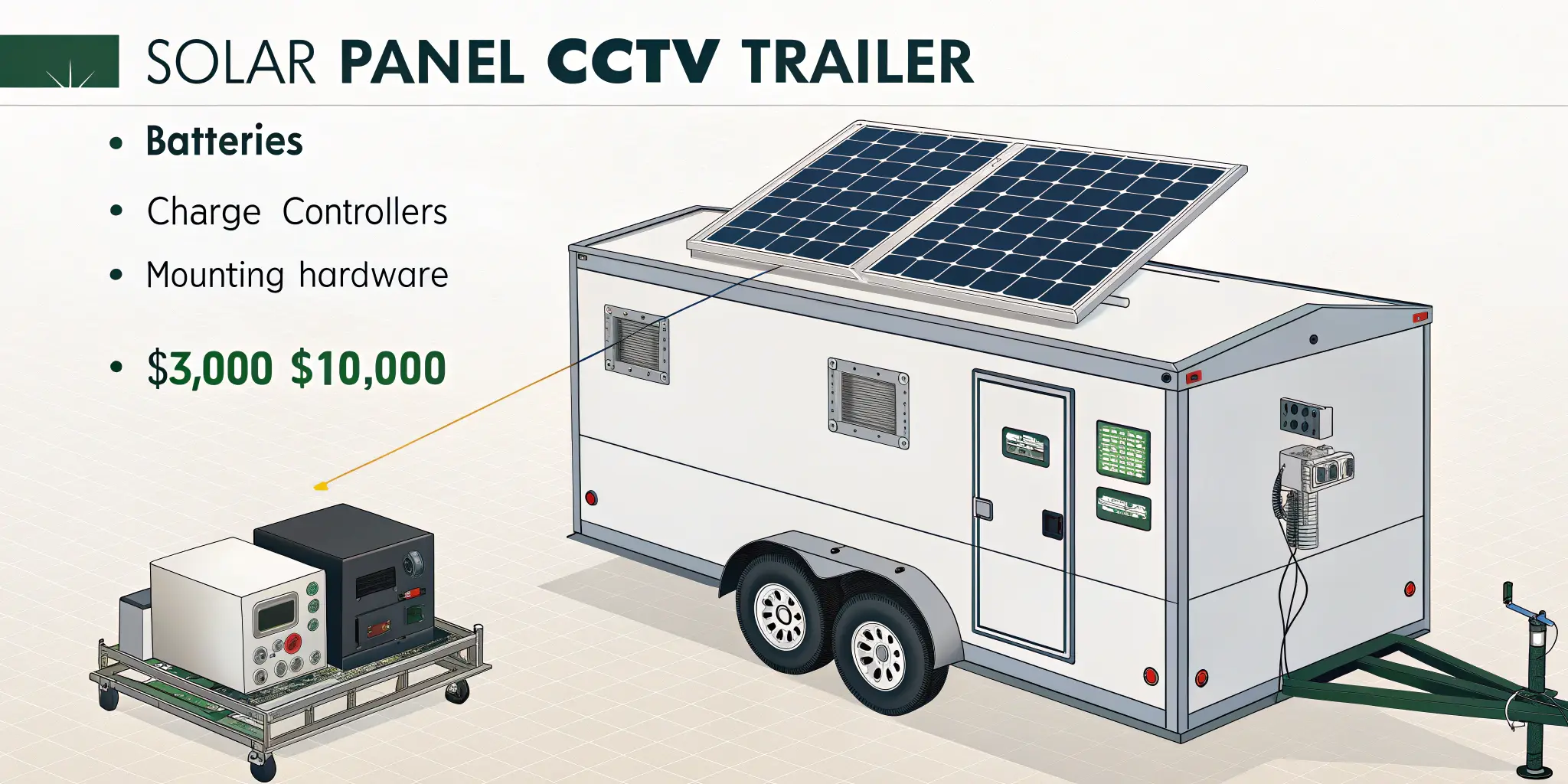Illustration of solar panel CCTV trailer with cost breakdown