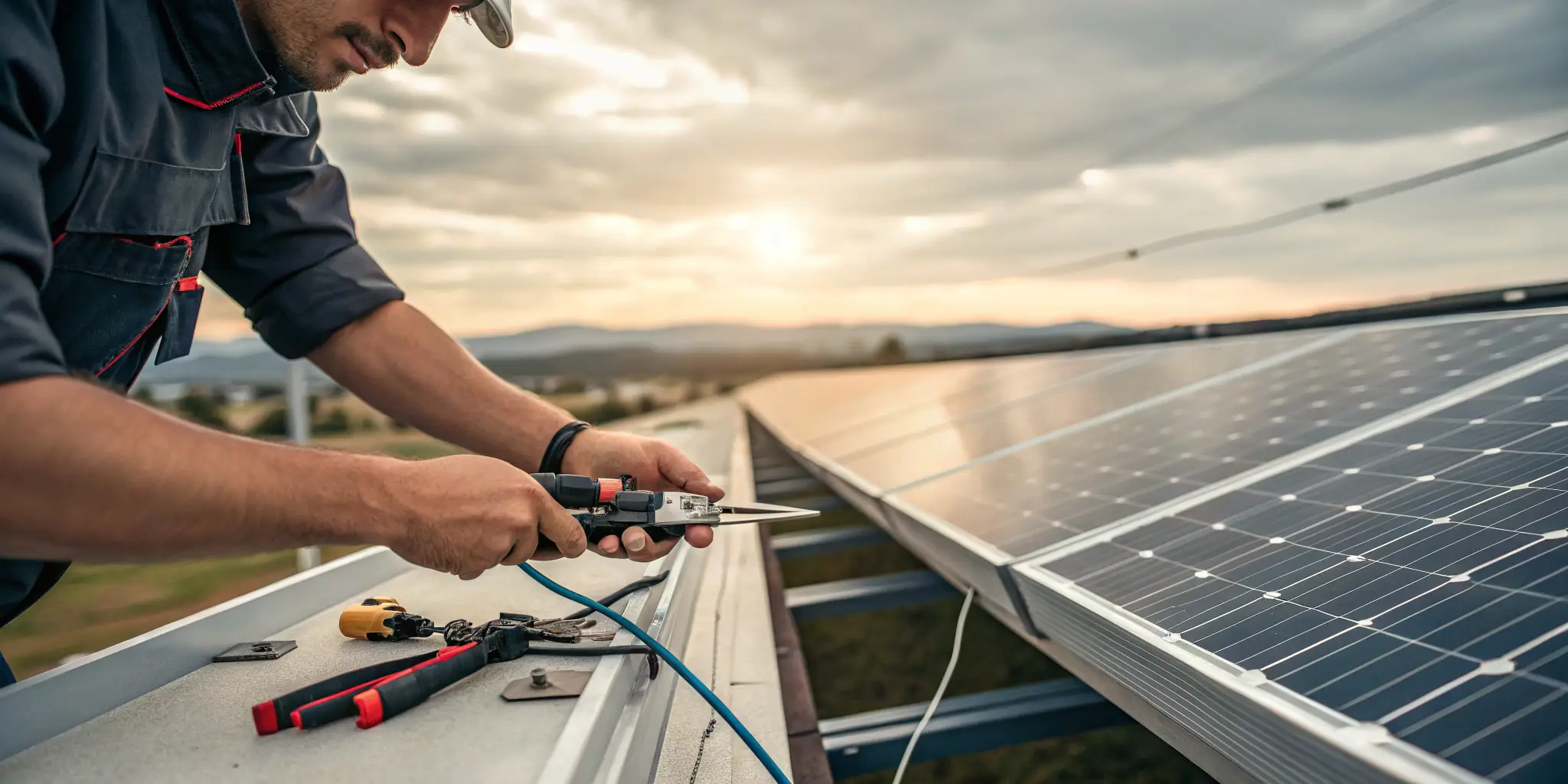 Technician replacing a faulty MC4 connector with precision