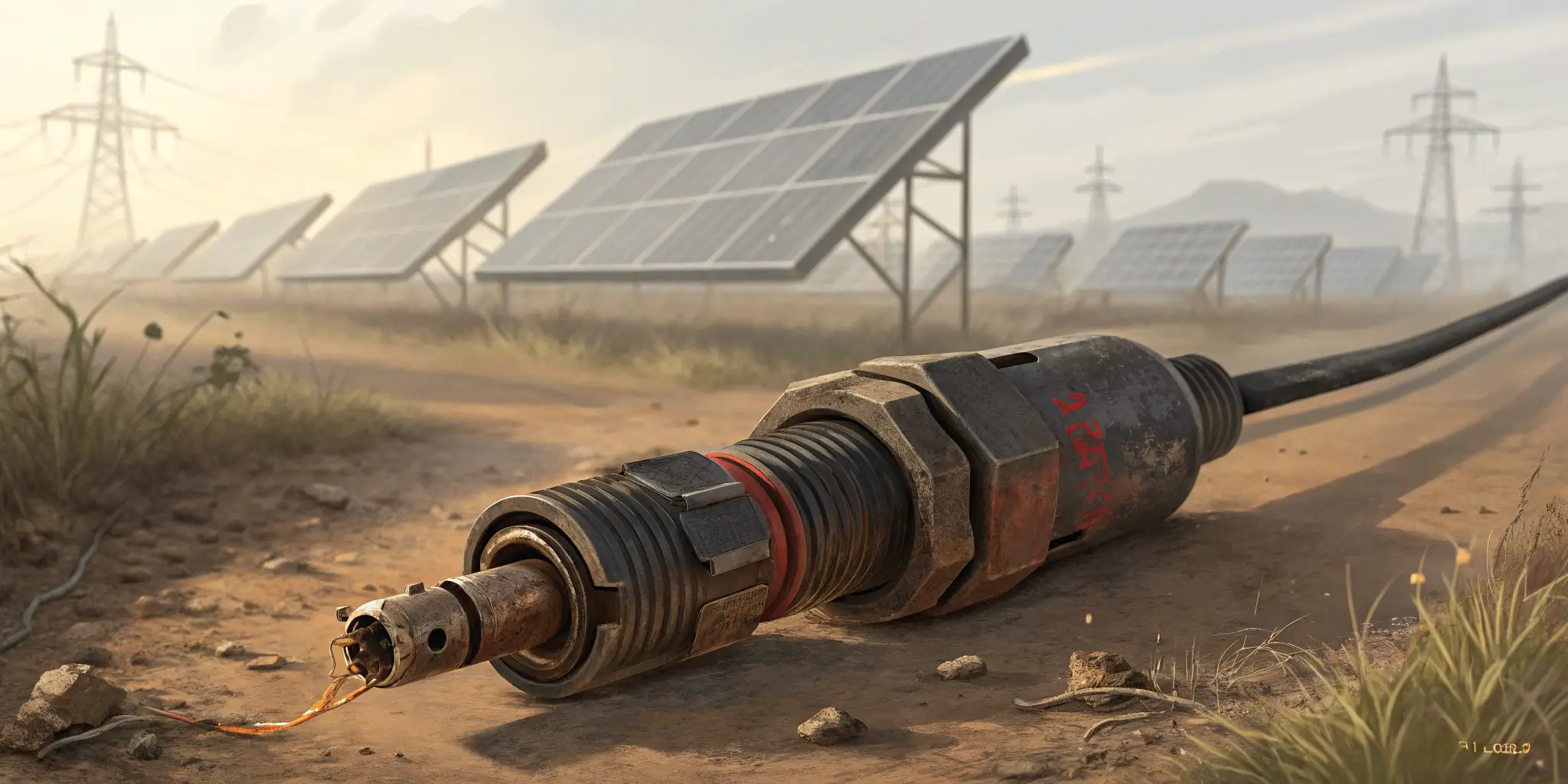 Faulty MC4 connector, connector with visible damage and wire damage