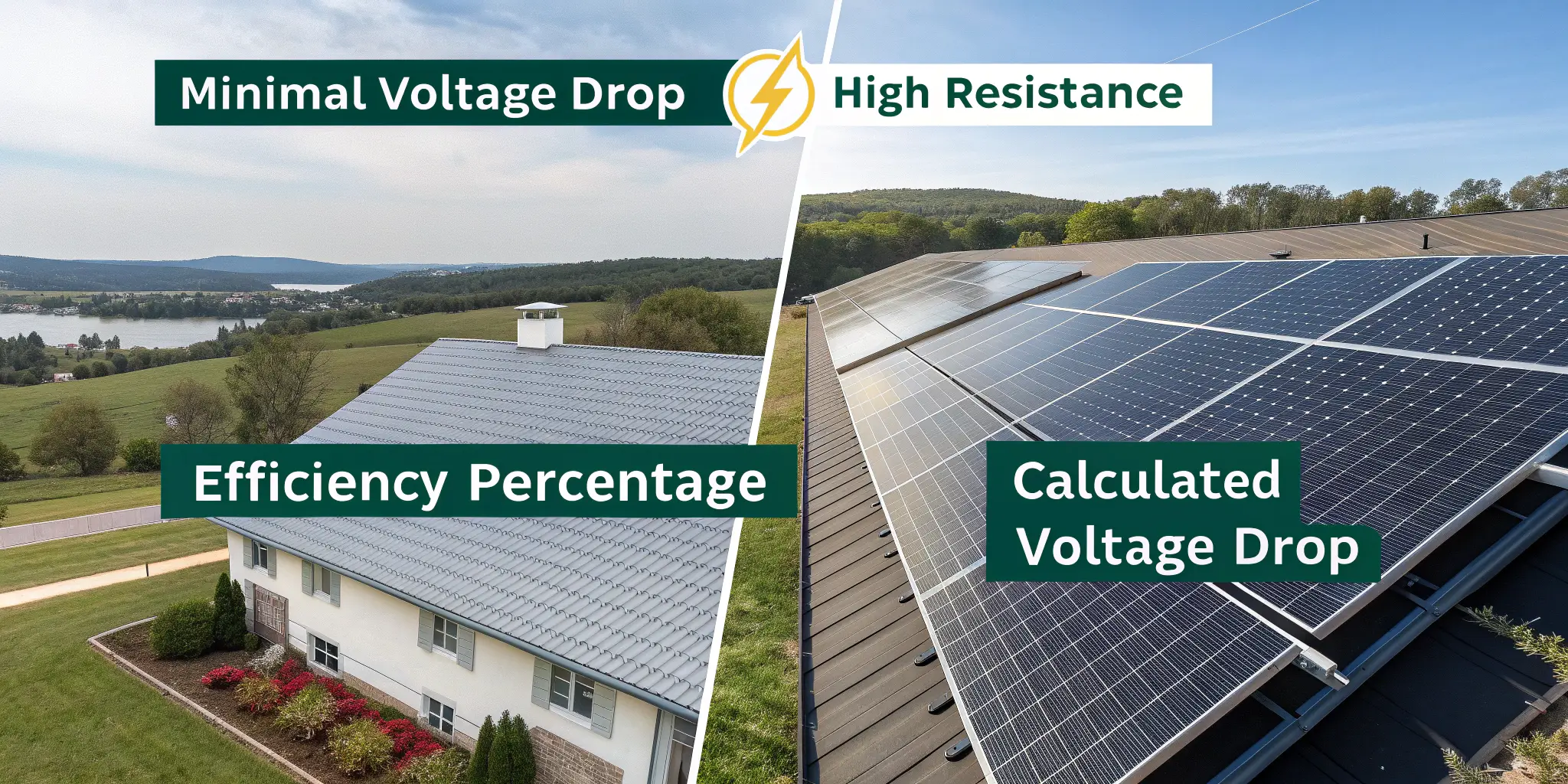 Comparison of solar panel installations with voltage drop analysis and efficiency percentages