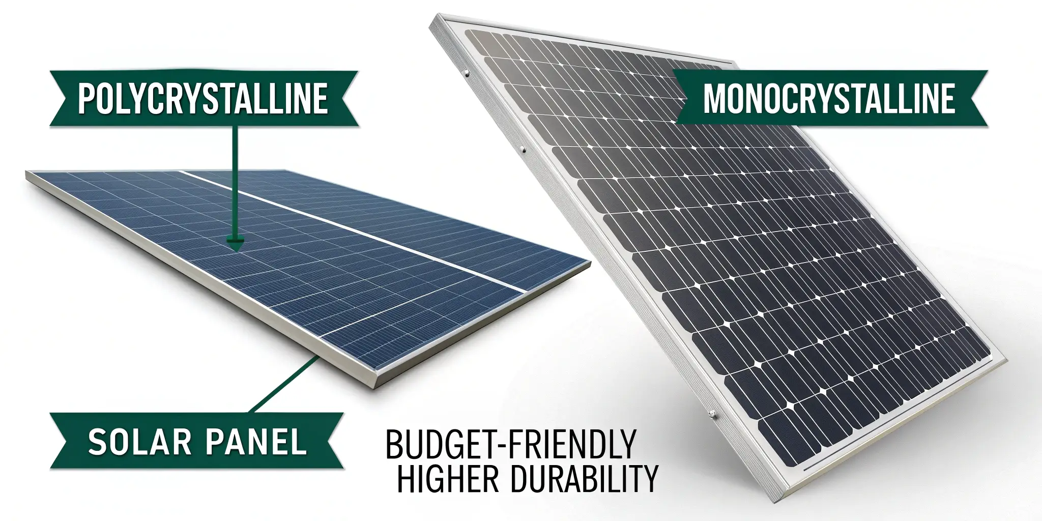 Comparison of polycrystalline vs. monocrystalline solar panels with cost and efficiency labels