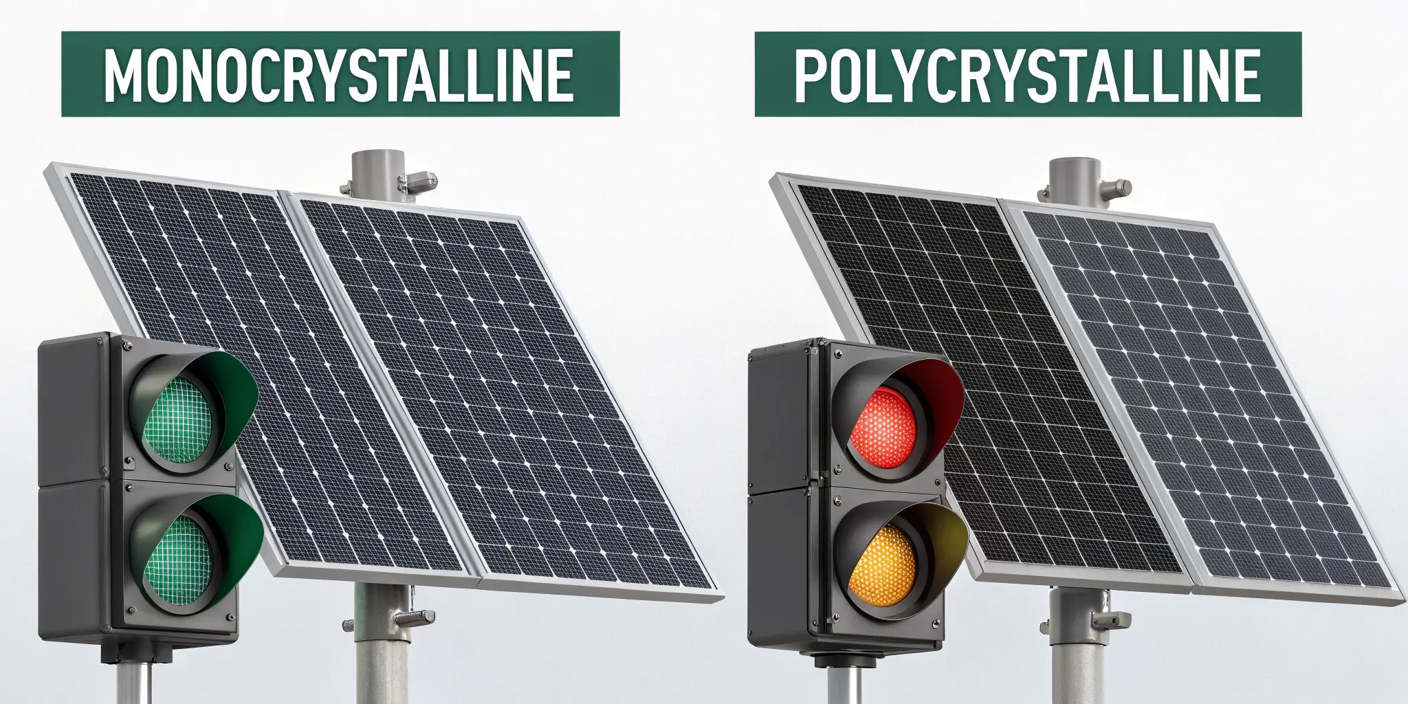 Comparison of monocrystalline and polycrystalline solar panels for traffic lights
