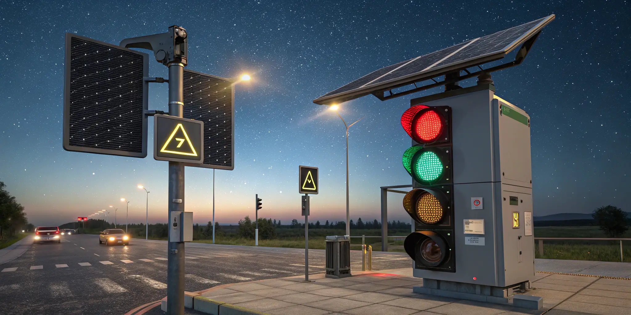Solar-powered traffic lights, nighttime road safety solution