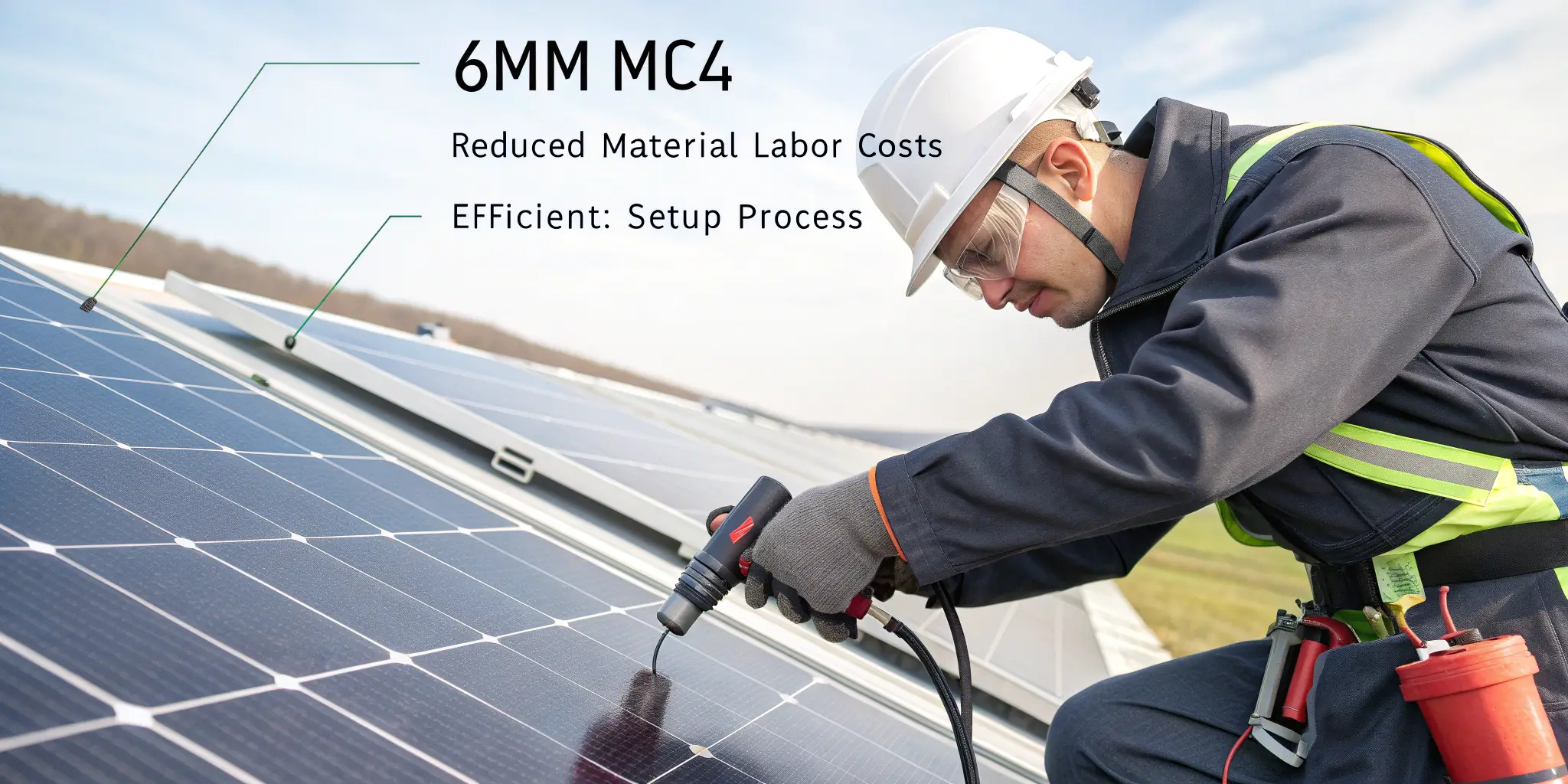 Technician installing 6MM MC4 solar connectors, highlighting reduced labor costs and efficient setup