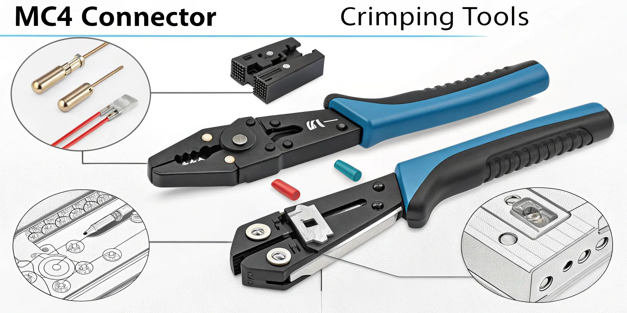 MC4 connector crimping tools with detailed component views
