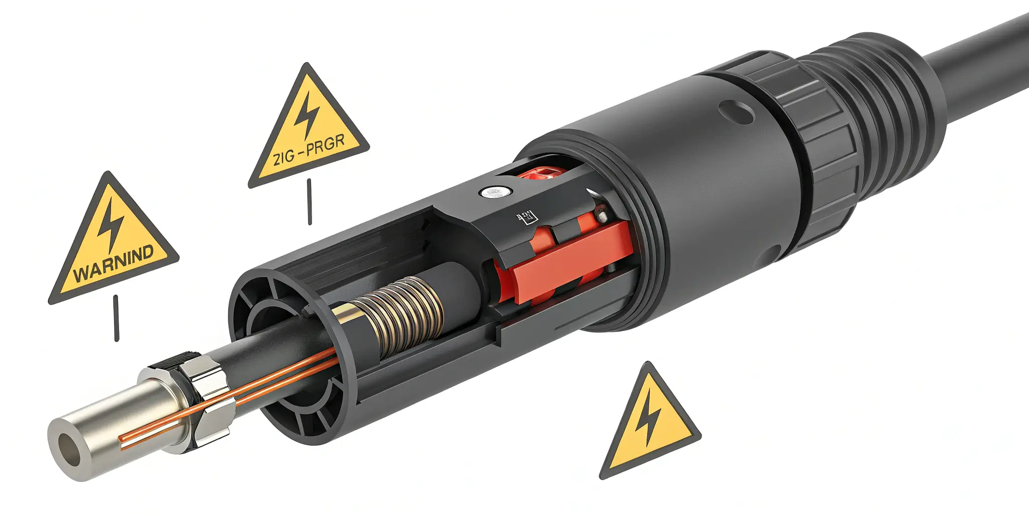 Cross-section of U-pin connector showing weak retention, arc warning