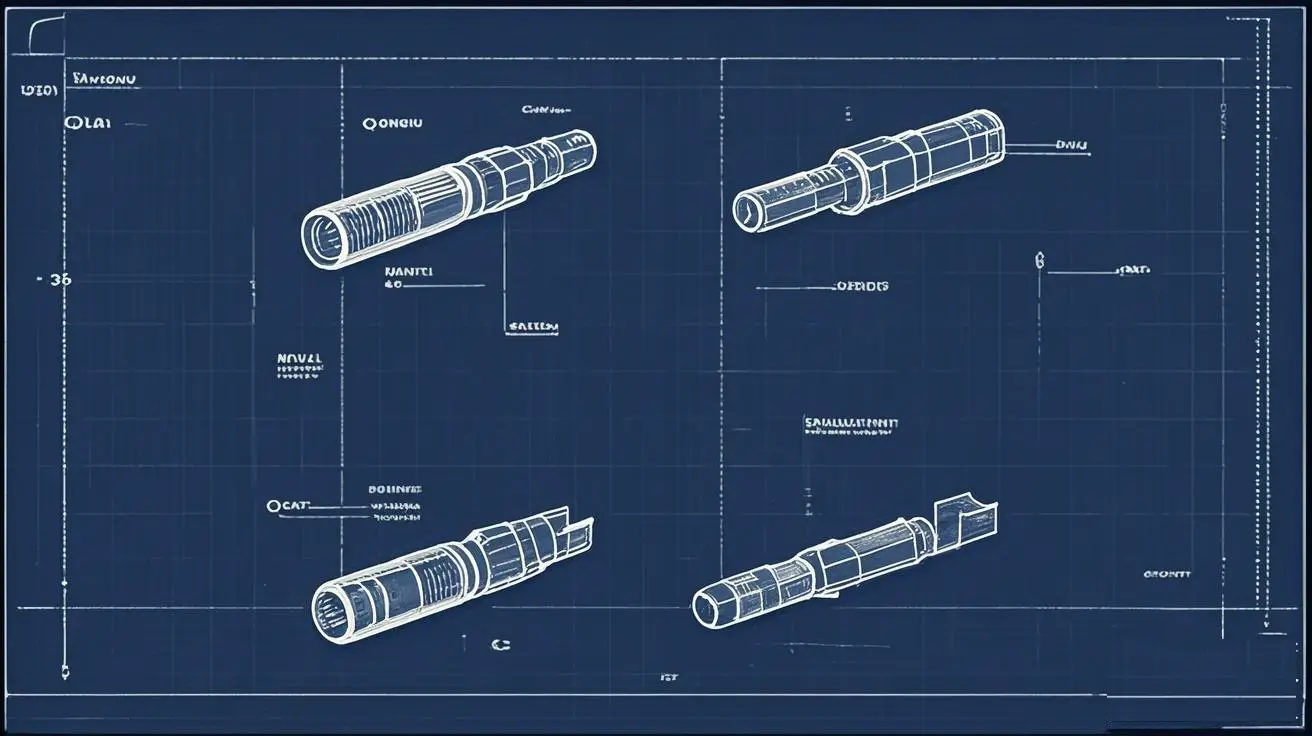 MC4 connector exploded view: U-shaped and O-shaped contacts in blueprint style