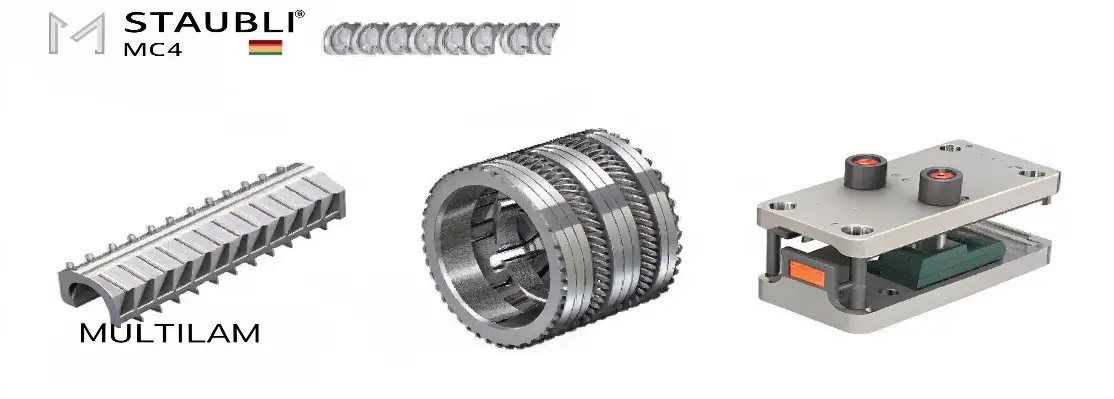 Exploded Stäubli MC4 diagram, MULTILAM U and O terminals