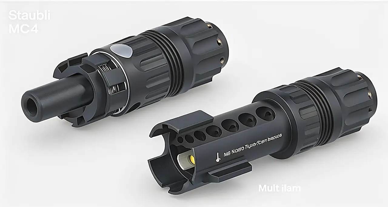 Staubli MC4 exploded diagram: U-type and O-type terminals with MULTILAM bands