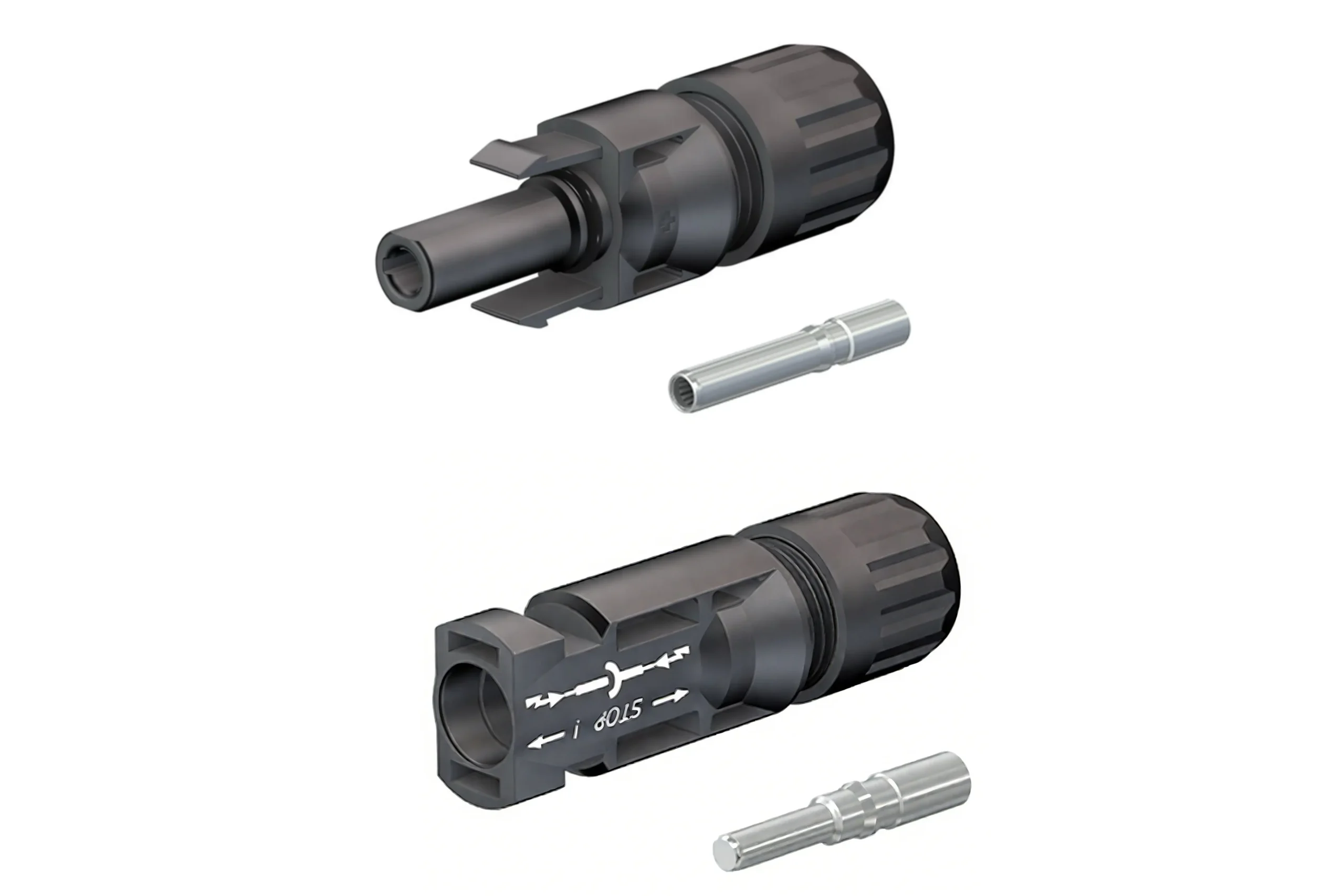 Exploded view of MC4 connectors with U and O terminals