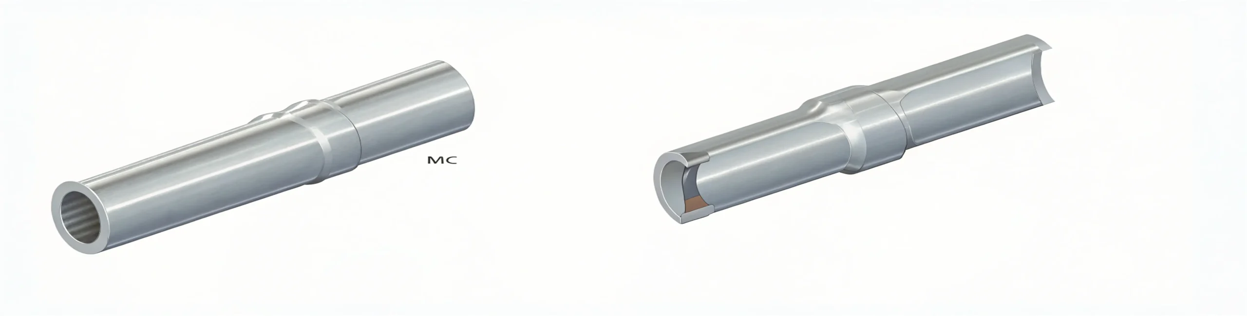 MC contact sleeves in solid and cross-section views, showing interior contact geometry