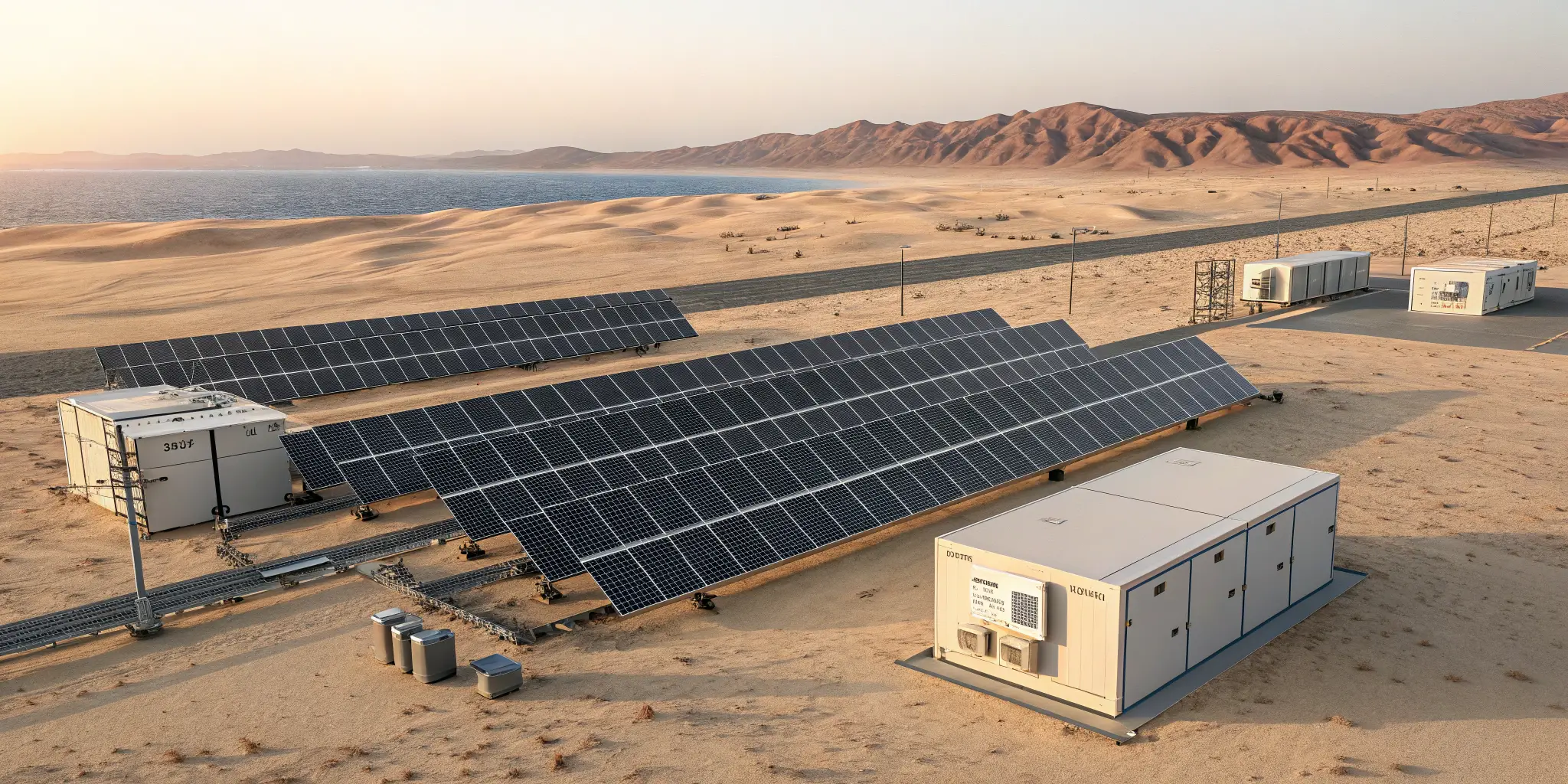 Solar array in desert using MC4 connectors with O-pins, resilient against wind, salt, and sun