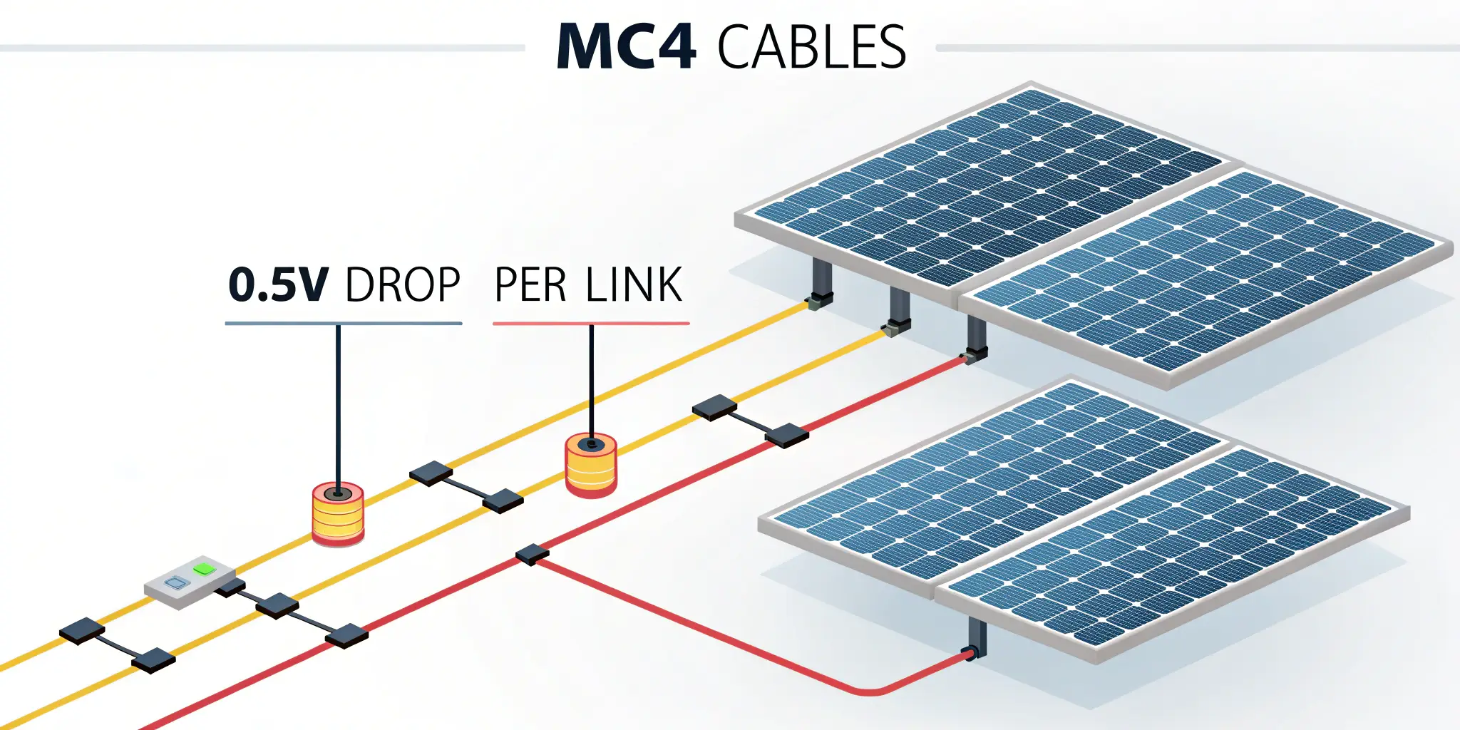 MC4 cable connection showing 0.5V voltage drop per link