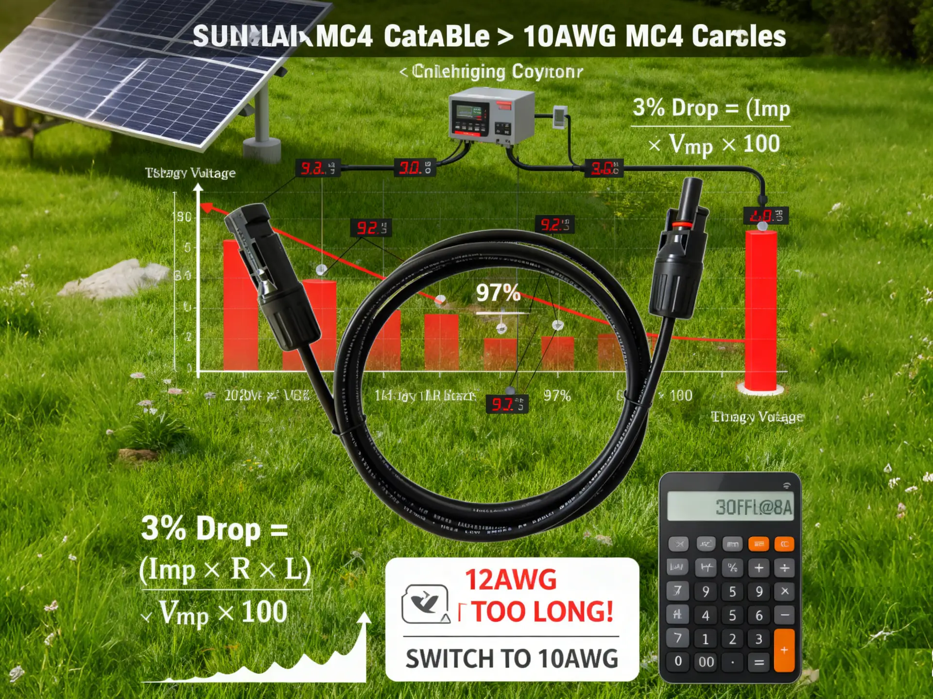 10AWG solar MC4 cables reducing voltage drop for efficient power output