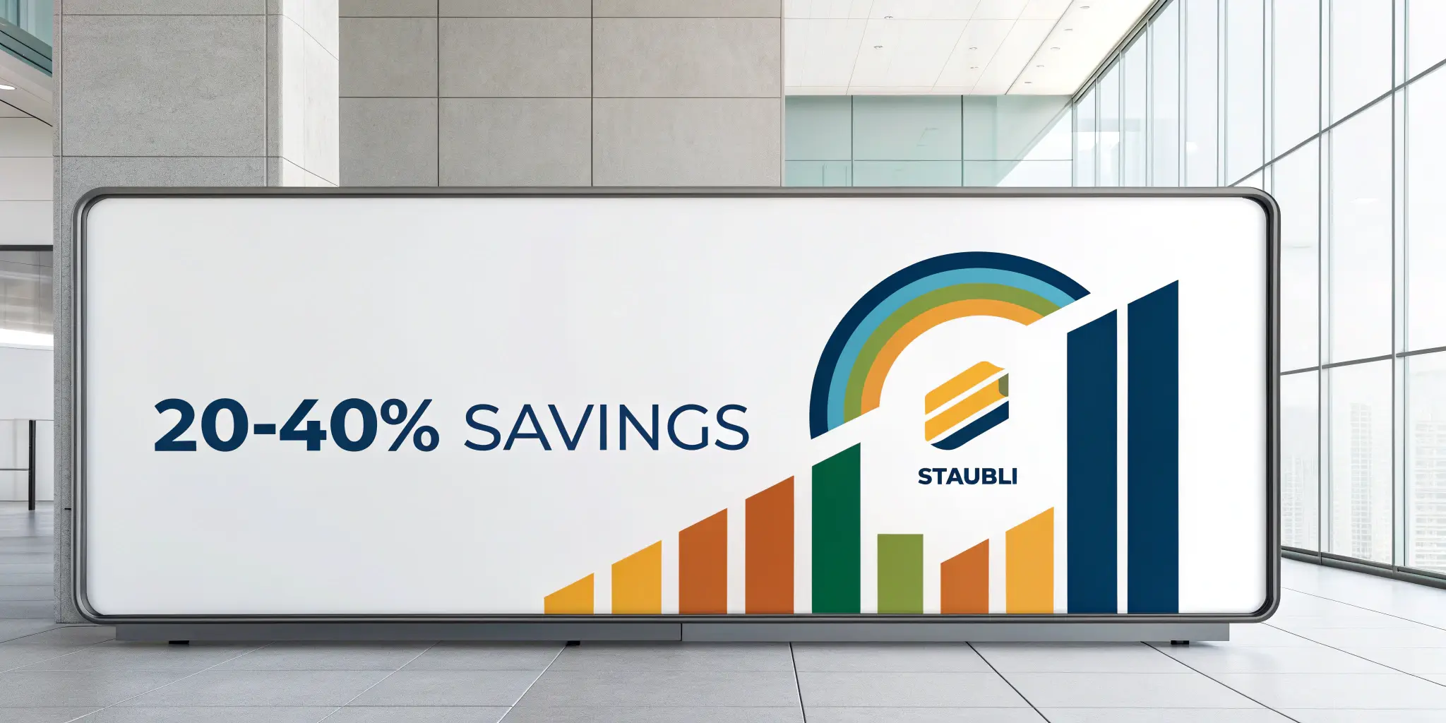 Staubli savings billboard, promoting cost efficiency in solar connector imports