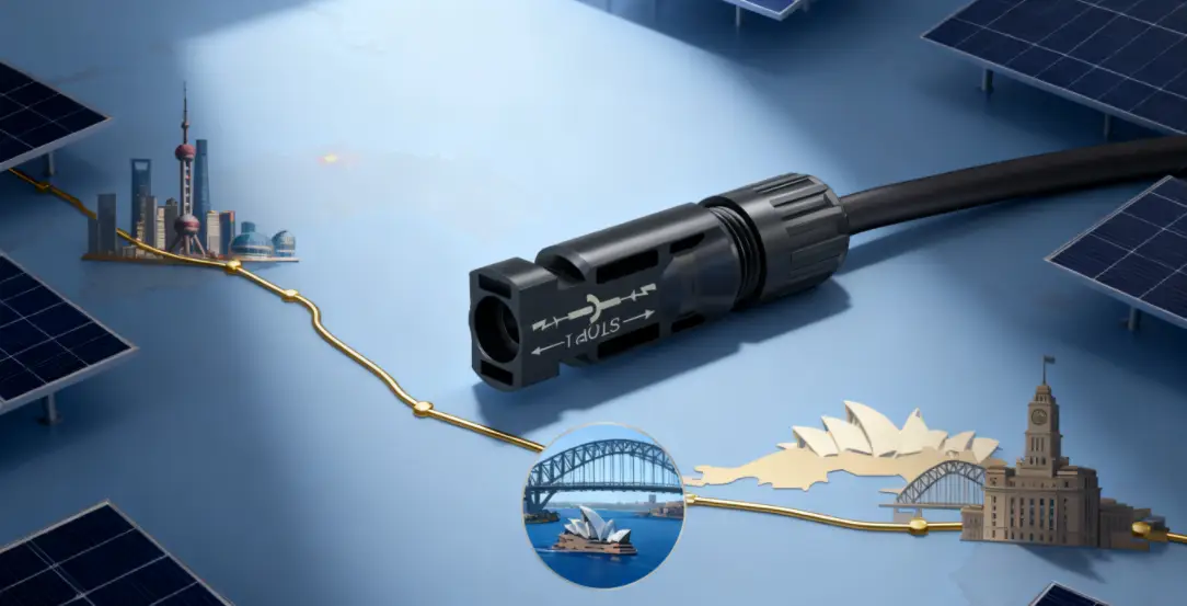 Staubli PV connector symbolizing solar trade route from China to Australia