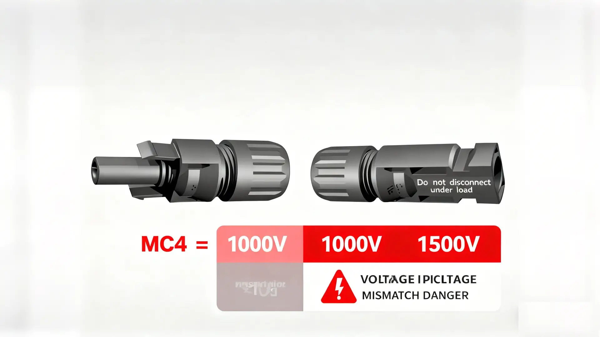 MC4 solar connector voltage rating comparison, two connectors side-by-sid