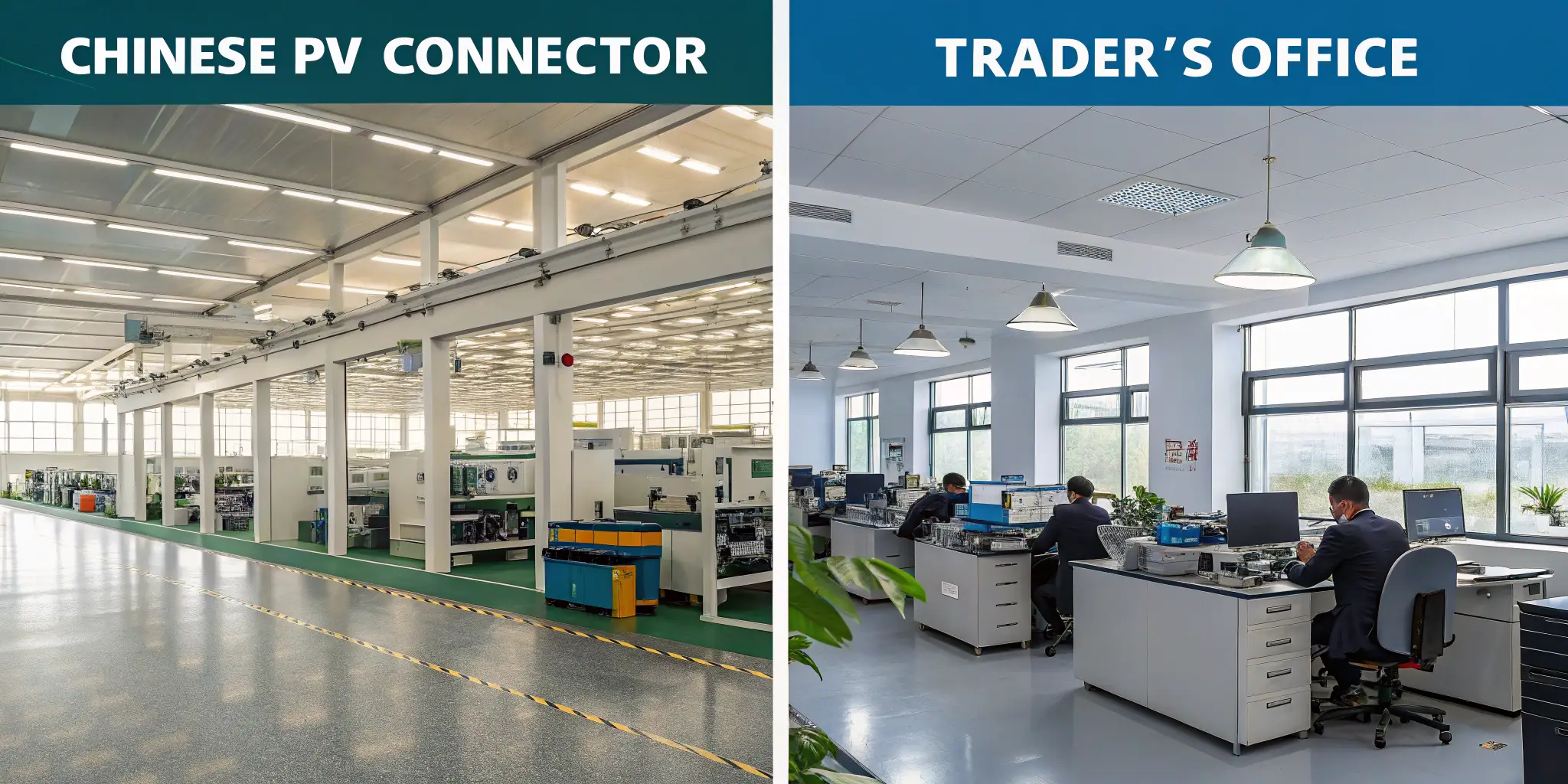Chinese PV connector factory versus solar component trader office comparison