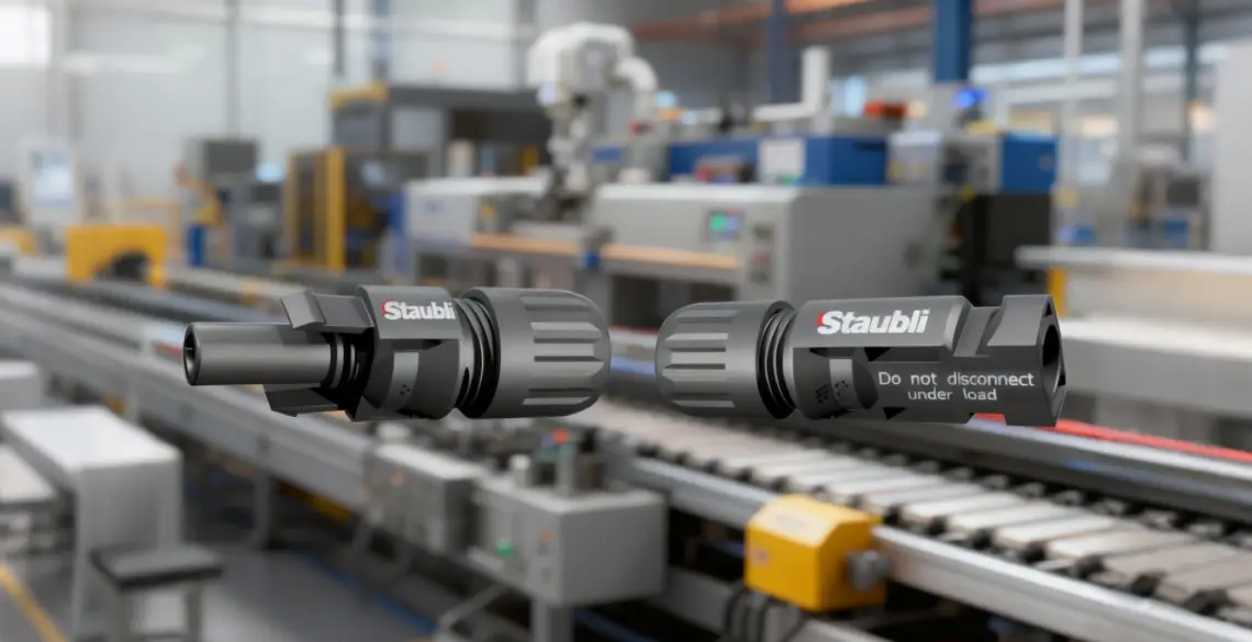 Staubli MC4 connectors above factory conveyor line