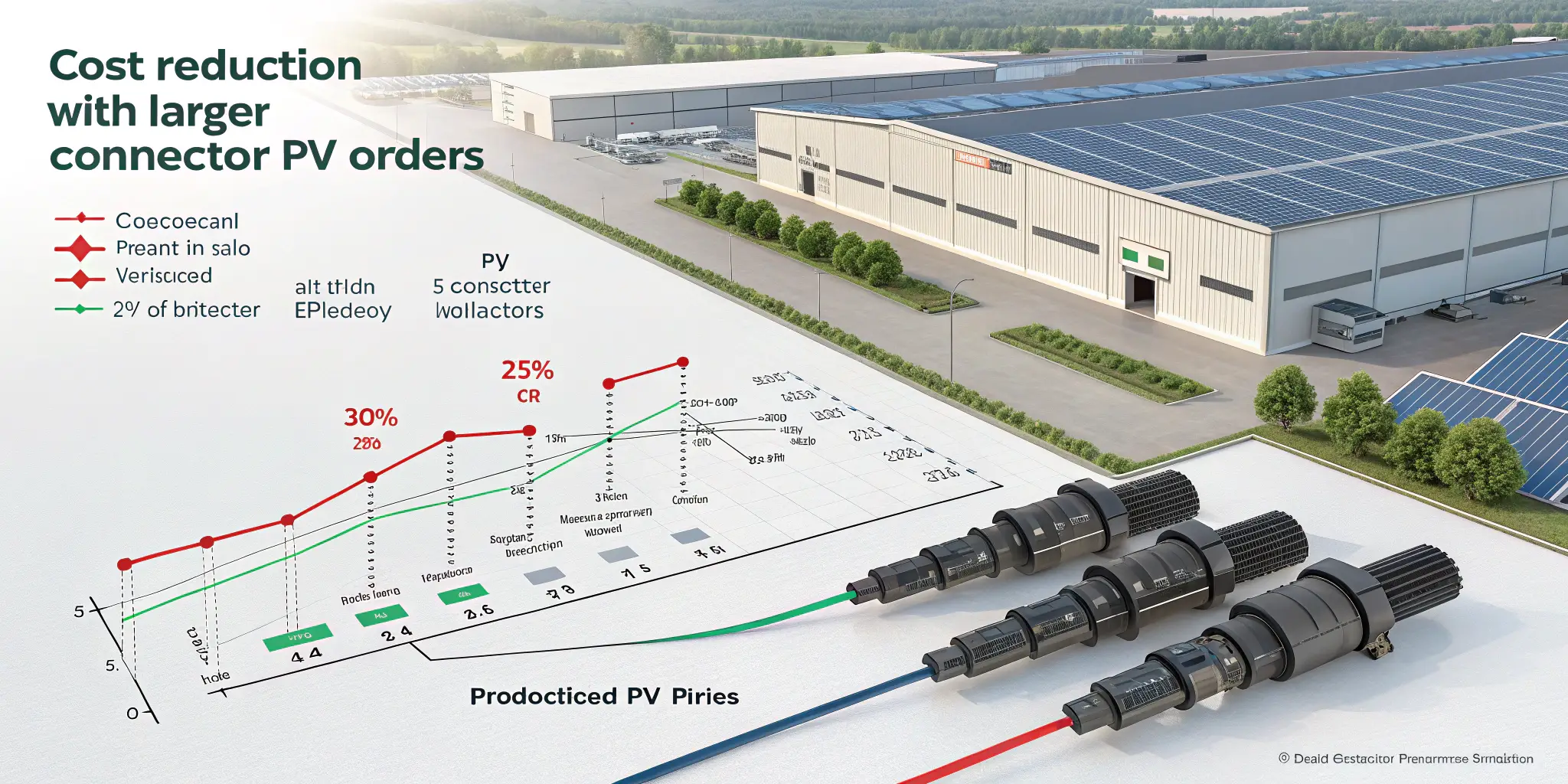 Solar farm with MC4 connectors and cost reduction chart for bulk orders