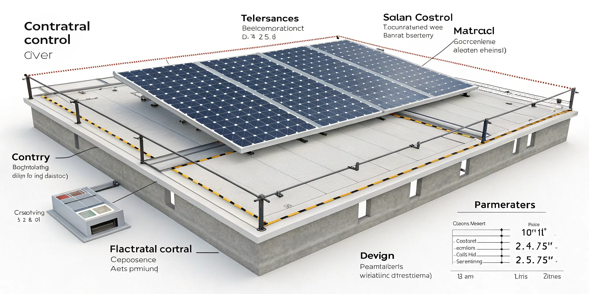 flat roof solar mounting system, PV layout diagram with tilt and parameters