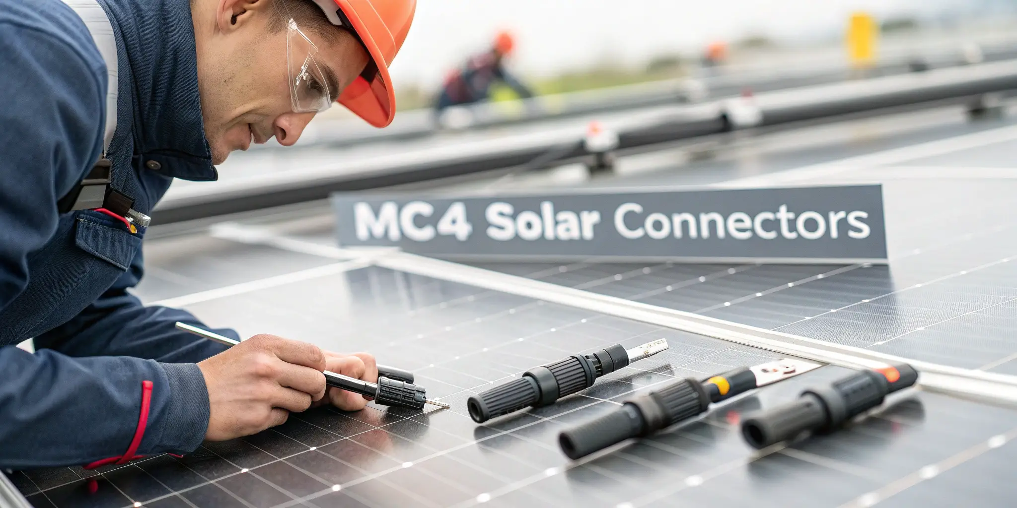 mc4 solar connectors, technician installing [MC4 connectors](https://www.ecoflow.com/us/blog/mc4-connectors-guide-solar-setup)[^7] on solar panel array