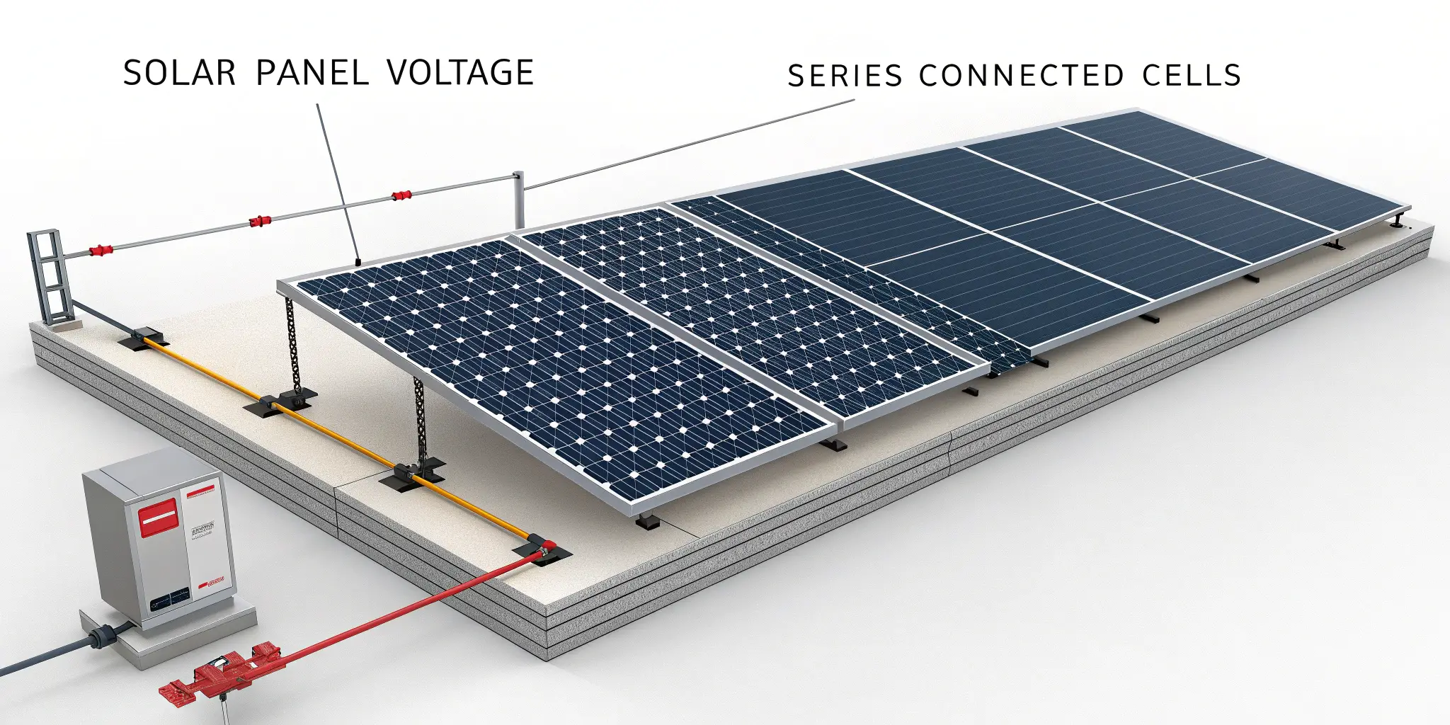solar panel voltage series connected cells layout, PV system wiring illustration
