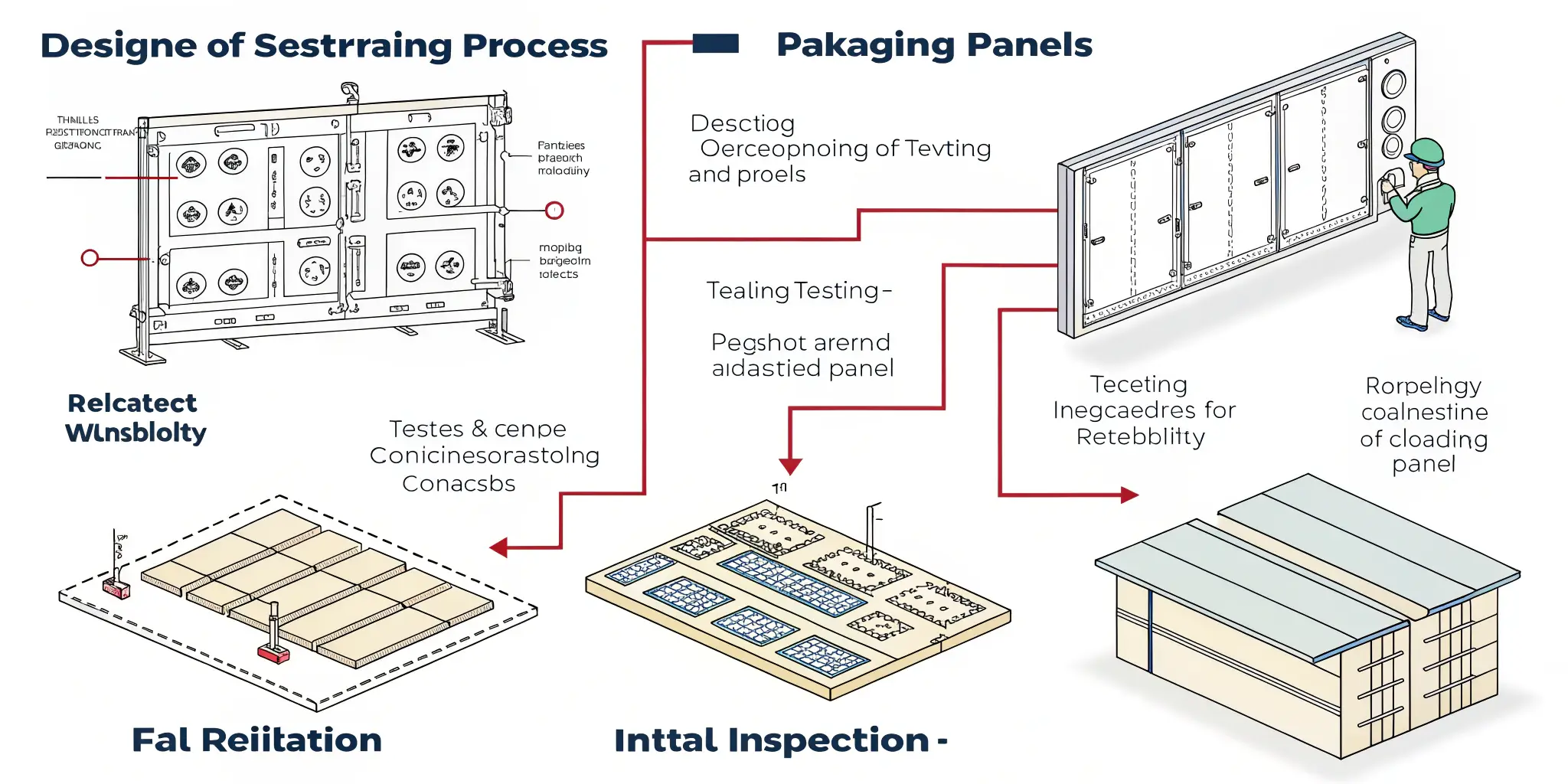 Flowchart of solar panel design process from reliability testing to packing and inspection