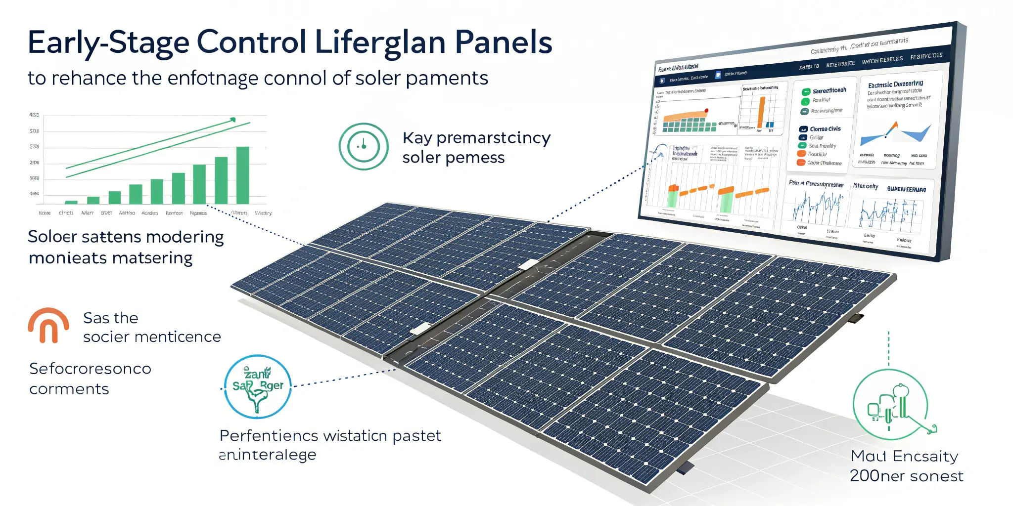 Infographic of solar monitoring dashboard and early-stage control of PV panel performance