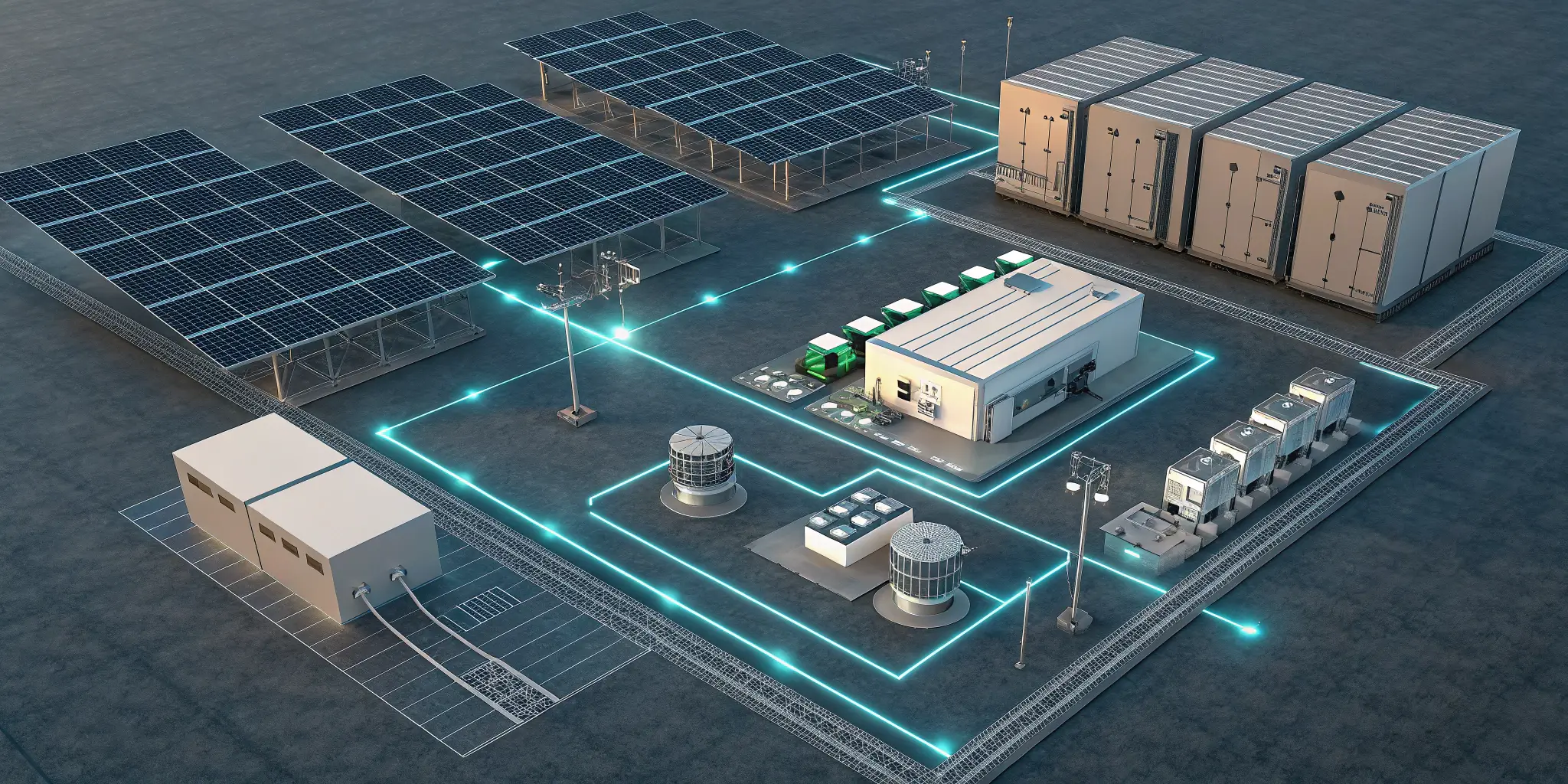 solar microgrid system, integrated solar battery and power control layout