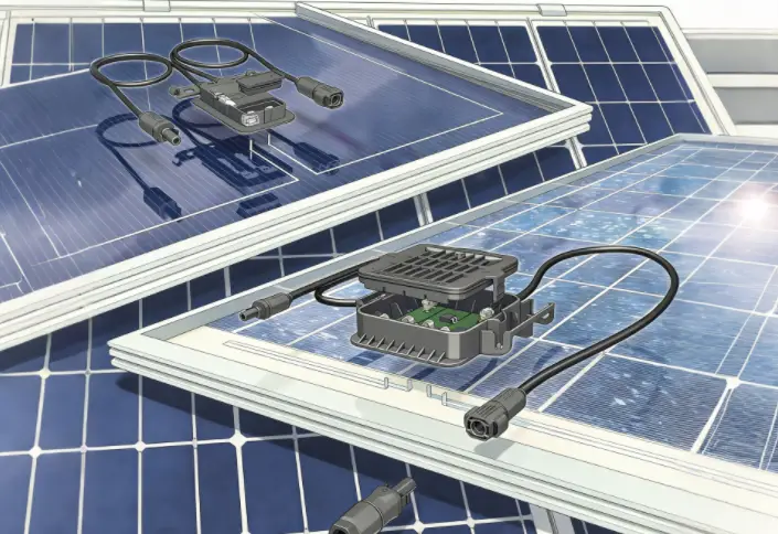 solar panel junction box internal wiring and connectors close view