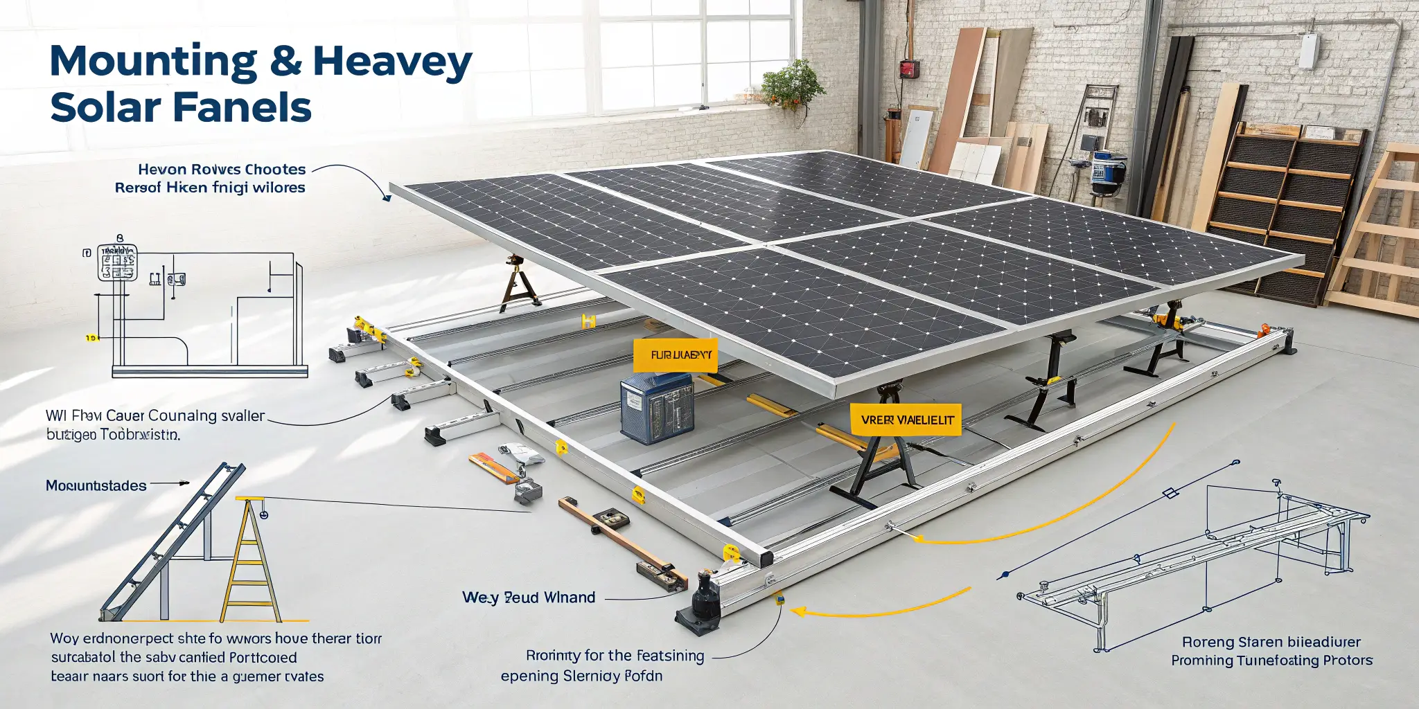 Detailed 3D model of heavy-duty solar panel mounting structure with wind-resistant rails