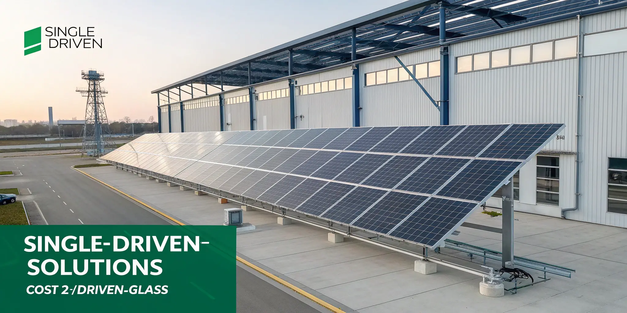 Single-driven cost2-driven glass solar panels on ground mount array